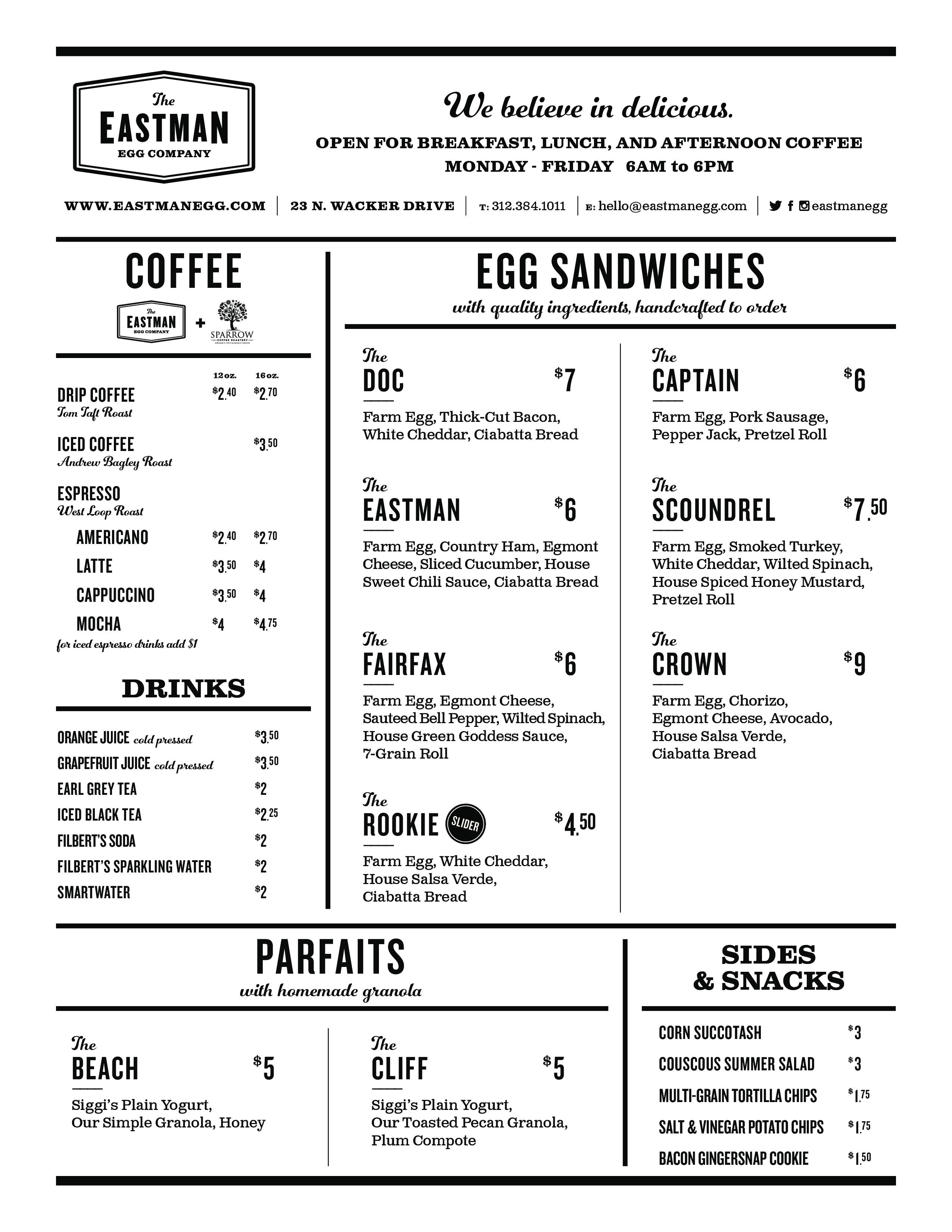 Eastman Egg Company Menu, Menu for Eastman Egg Company, Loop, Chicago