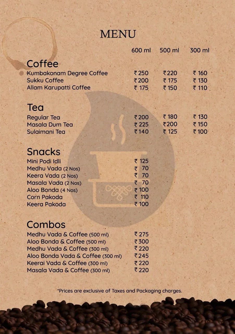 Menu of Ink Coffee, Nungambakkam, Chennai