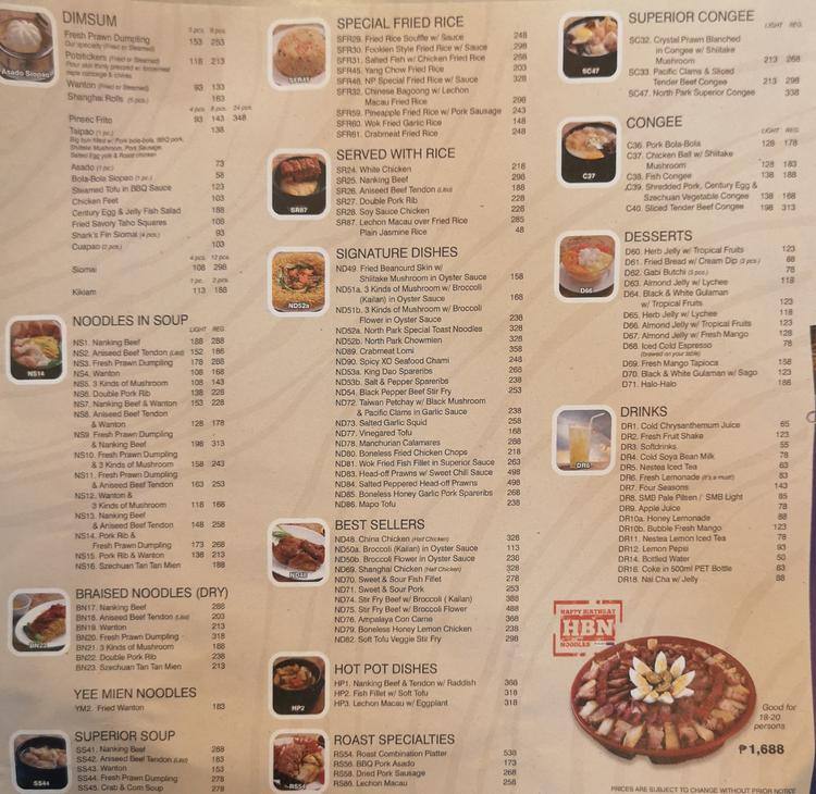 Noodle House Tomas Morato Menu