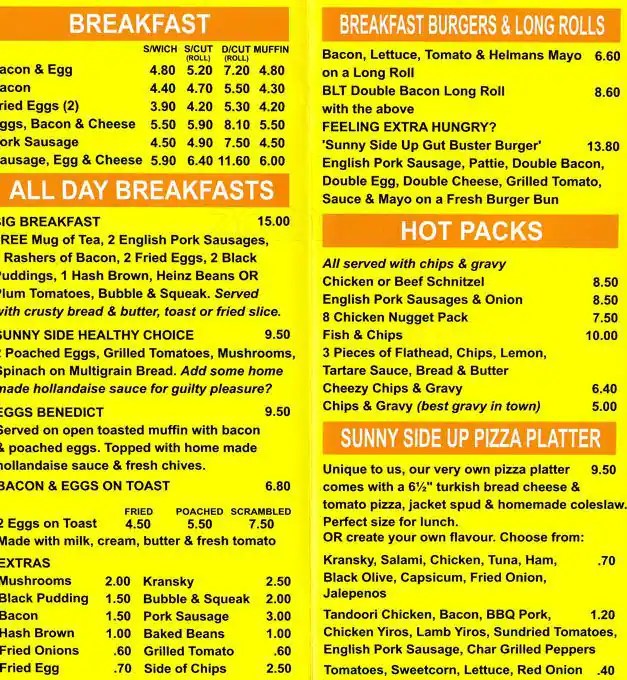 Sunny Side Up Cafe Menu, Menu for Sunny Side Up Cafe, Somerton Park, Adelaide Urbanspoon/Zomato