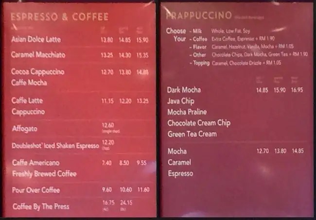 starbucks malaysia menu price 2019