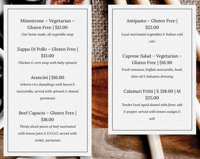 Menu at Sportivo pizzeria, West Lakes