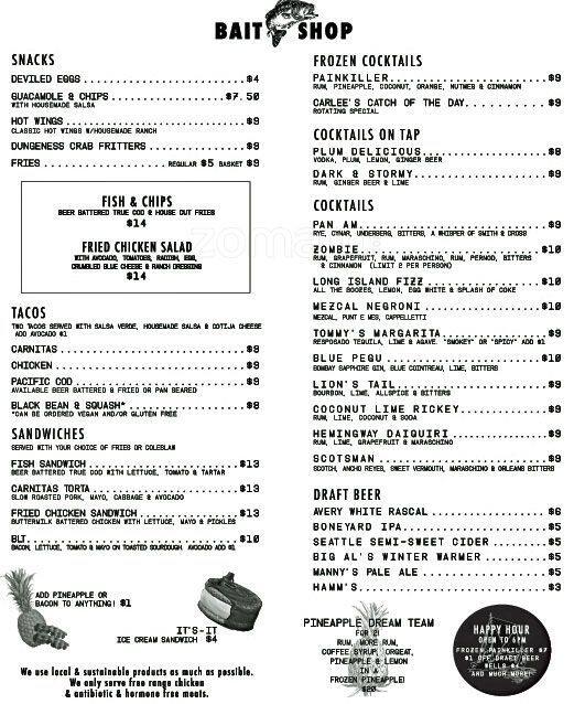 Bait Shop Menu, Menu untuk Bait Shop, Capitol Hill, Seattle
