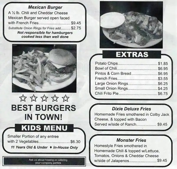 Menu at Dixie House Cafe, Fort Worth, Blue Mound Rd
