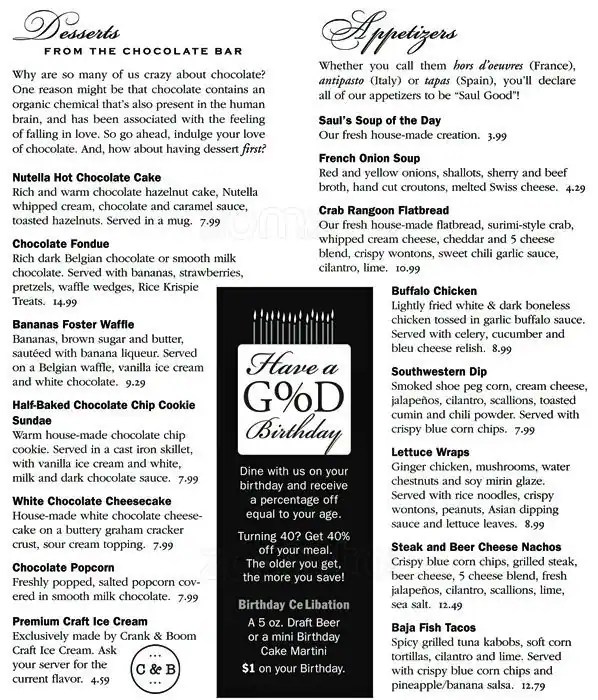 Saul Good Restaurant & Pub Menu Urbanspoon/Zomato