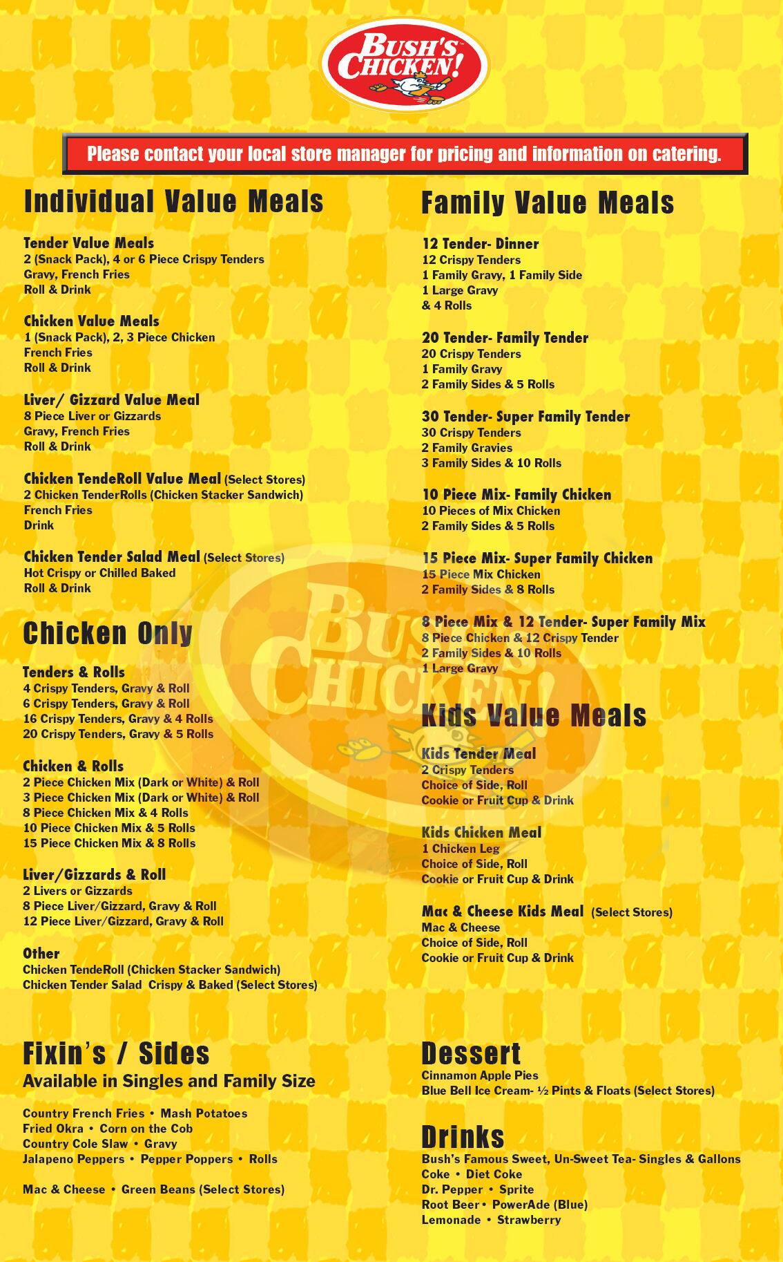 Bush's Chicken Menu, Menu for Bush's Chicken, Lorena, Waco Urbanspoon