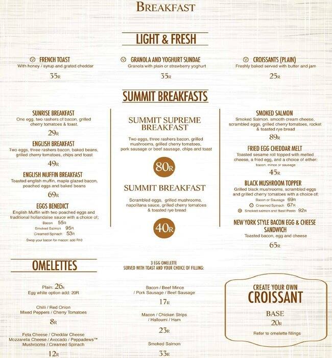 Summit Grill & Skybar Menu Zomato SA