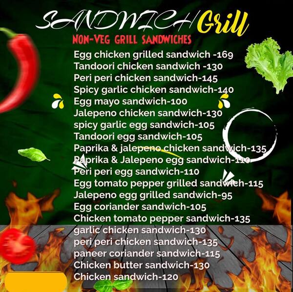 Menu of Sandwich Grill, Jeedimetla, Hyderabad