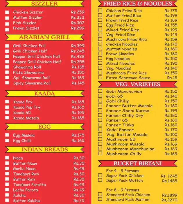 Menu at SS Hyderabad Biryani, Chennai, 52