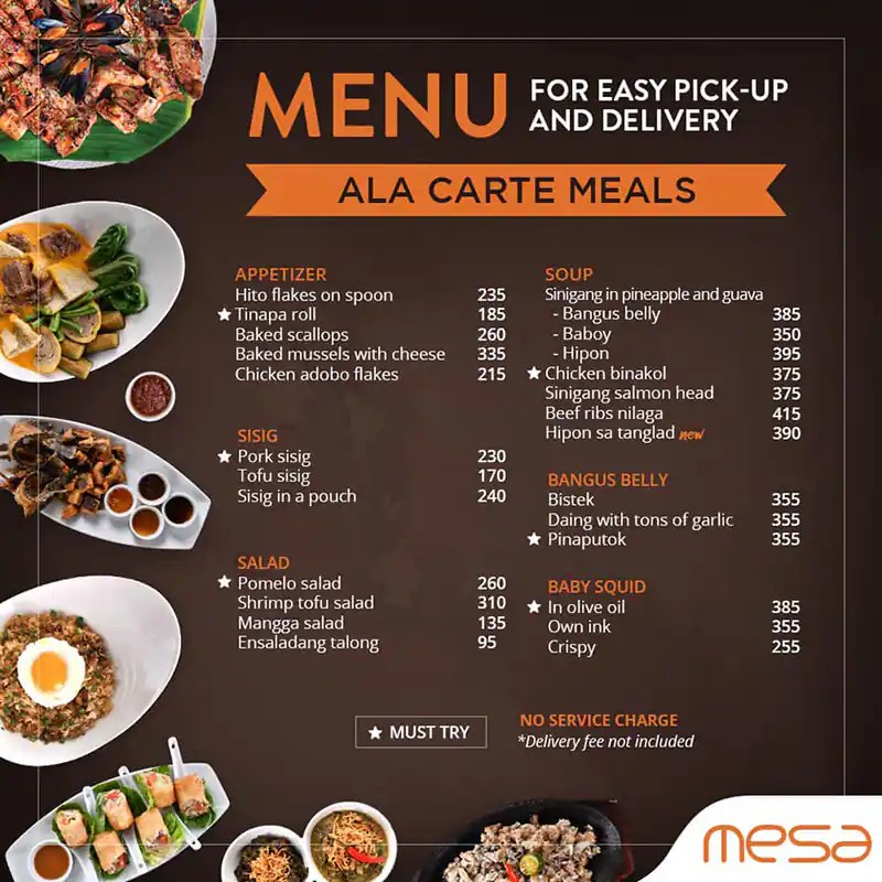 Menu at Mesa fast food, Quezon City, 264 Tomas Morato Avenue