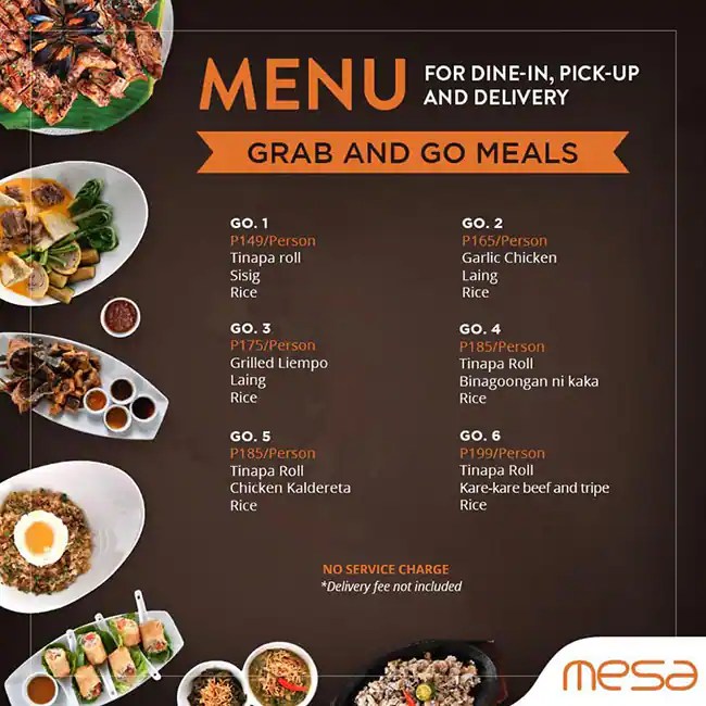 Menu at Mesa Restaurant, Pasig