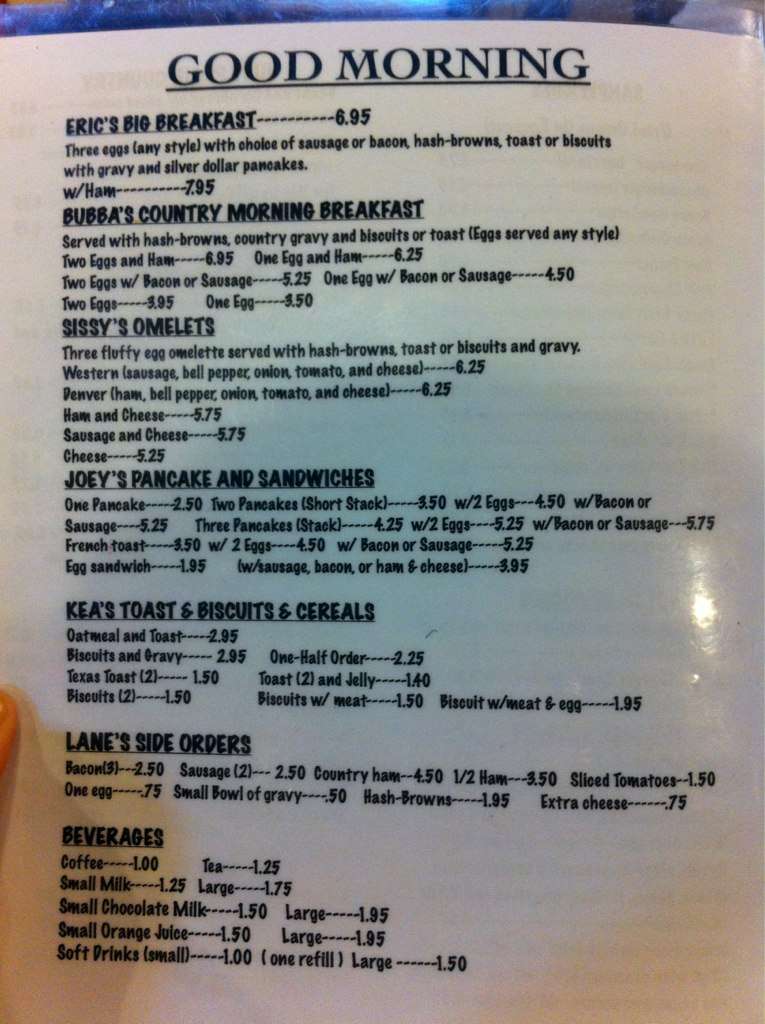 Menu at Sonny's Cafe, Purcell, Weedn Blvd