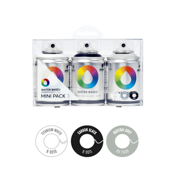 MTN Water Based Spray Paint 100mI 3 Pack Black White Grey Monocure 3D