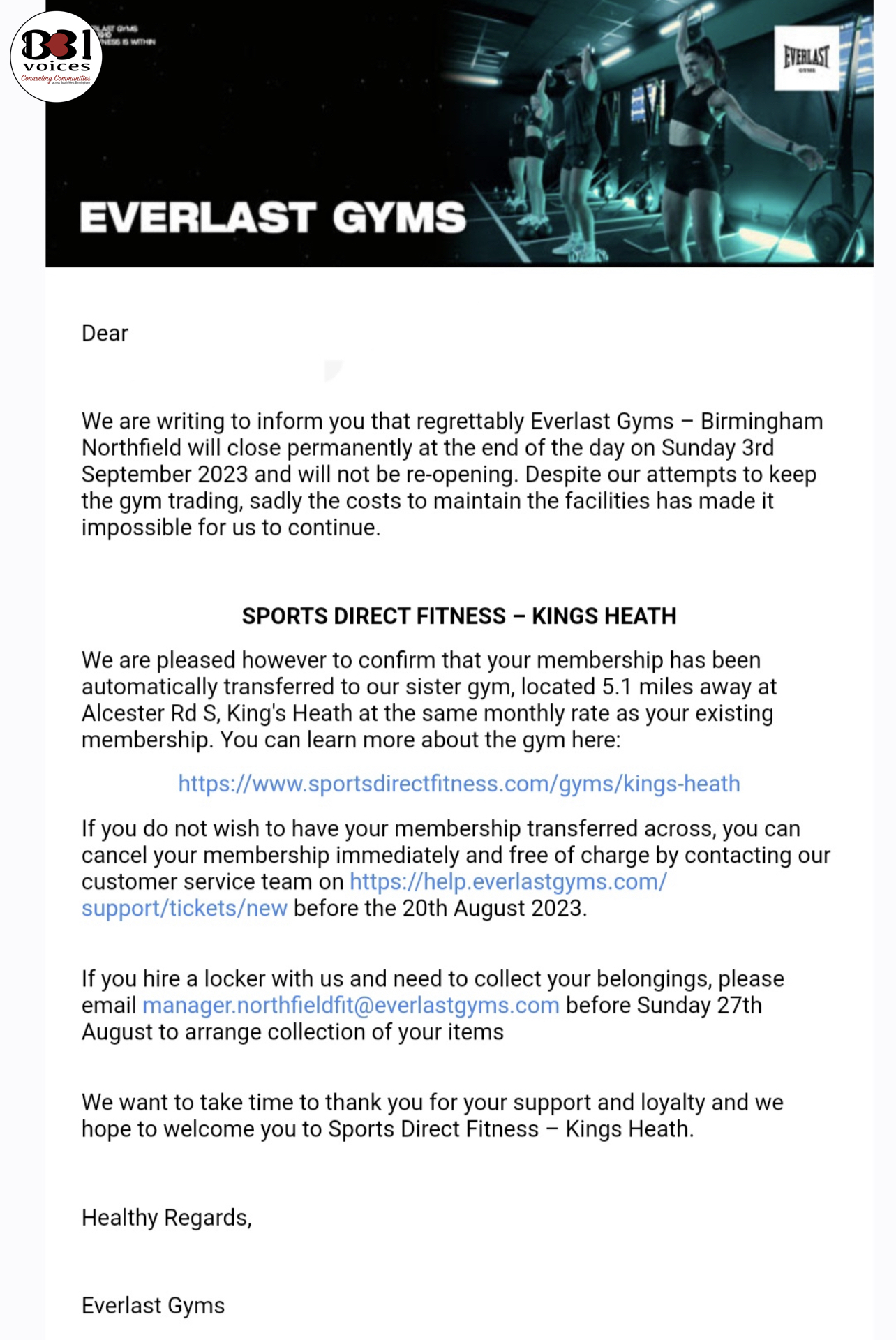 Everlast Gym to close local facility in September B31 Voices