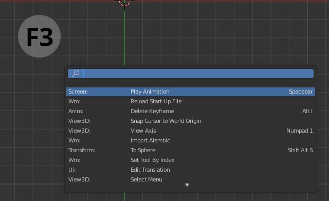 How to call "search by spacebar" in Blender 2.80