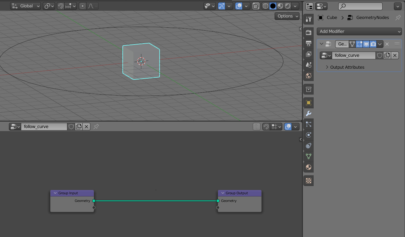 Geometry Nodes make an object follow a curve