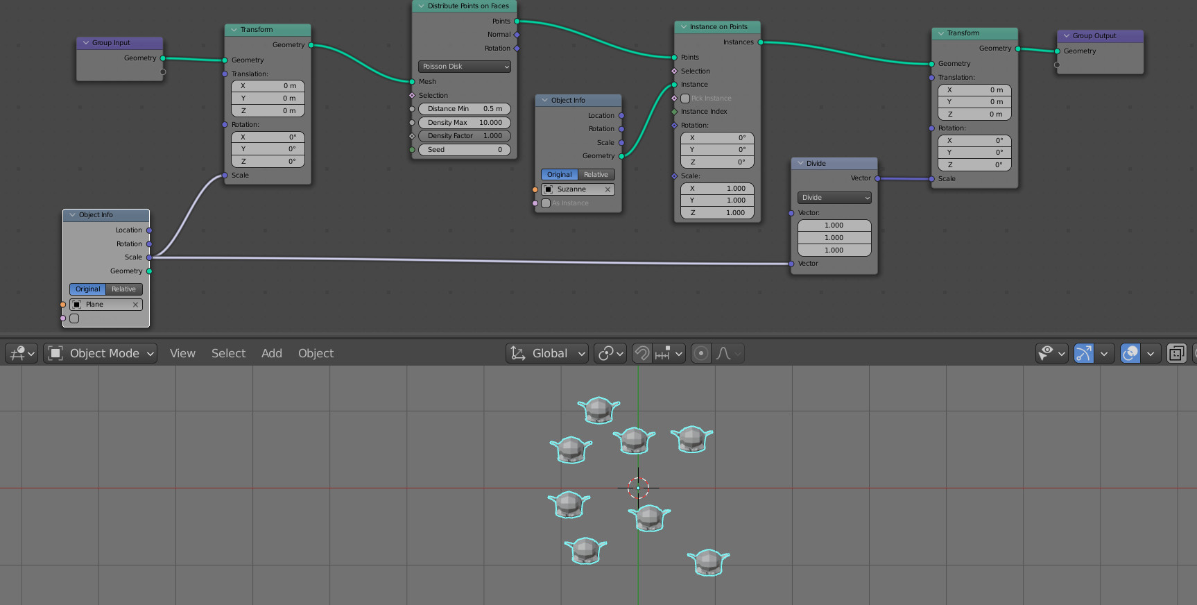 Scaling object with saving the size of instances distributed over it