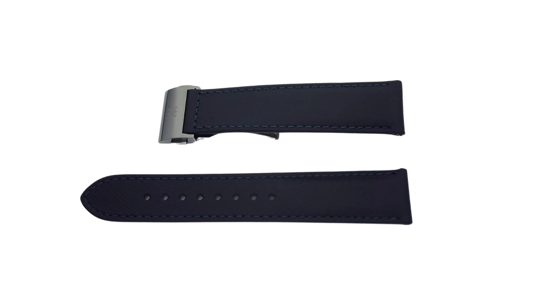 Black Italian saffiano leather strap with blue stitching (1816mm
