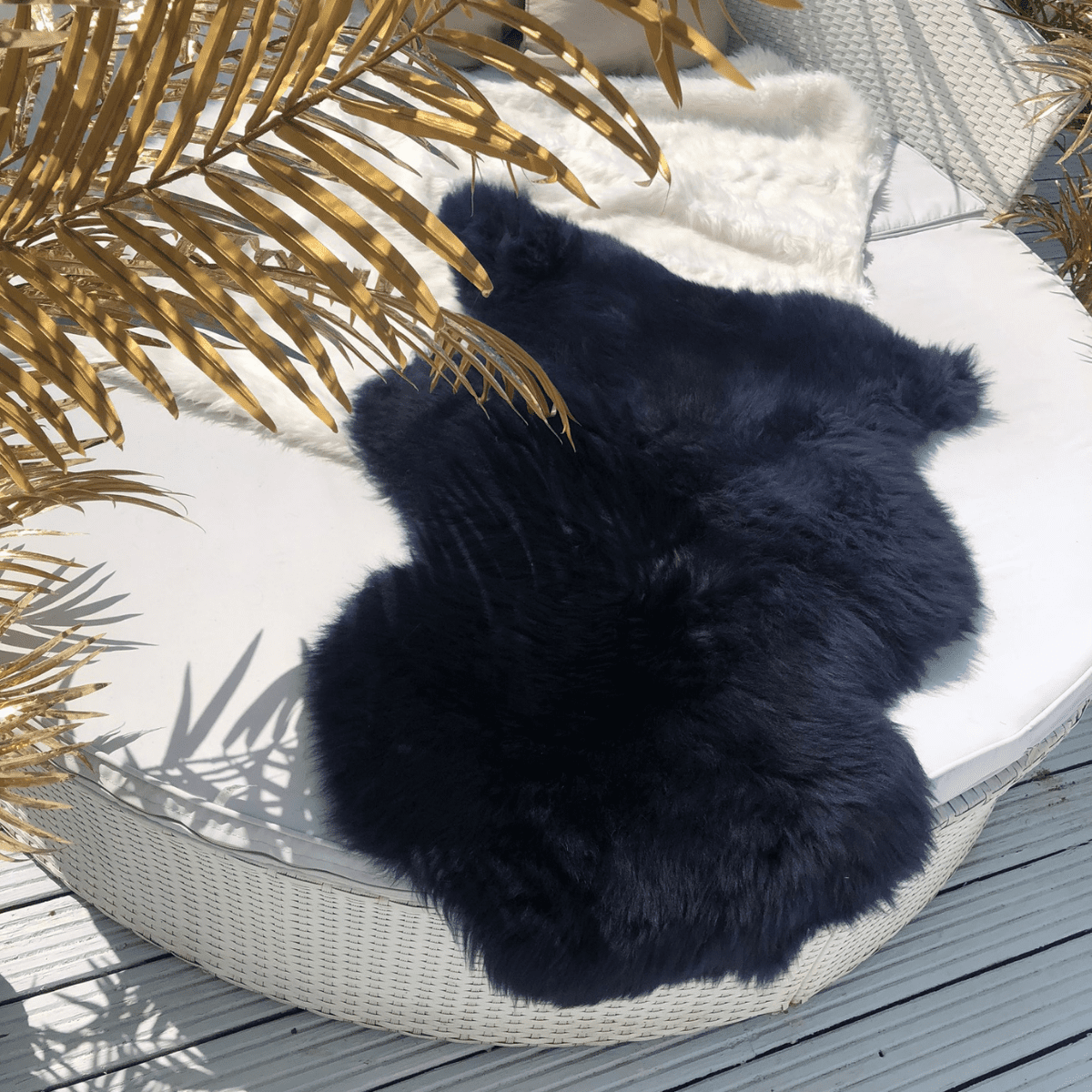 Blue Sheepskin Rugs Vibrant Soft Furnishings Baa Stool