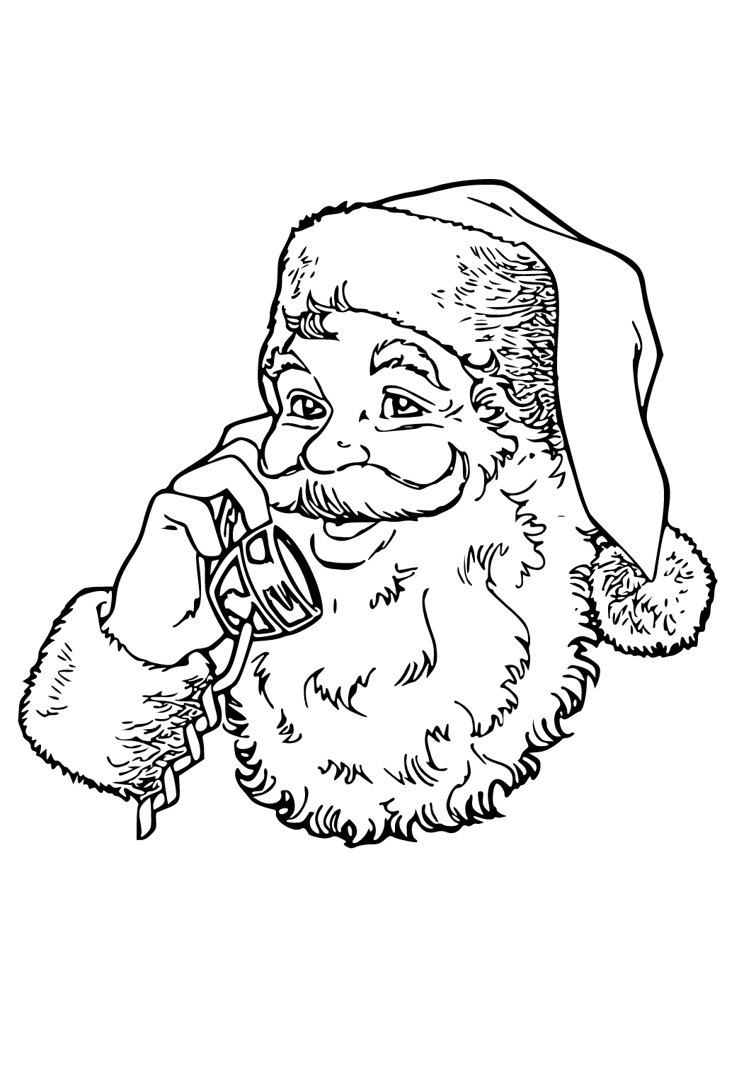 Coloriage Père Noël Téléphoner à Imprimer Gratuit pour Adultes et
