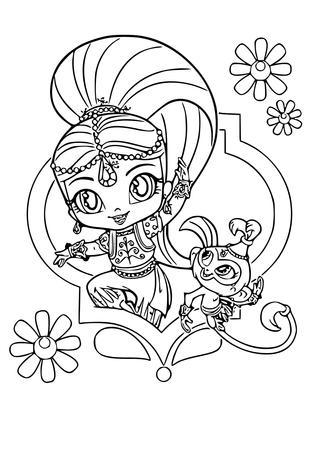 Free Printable Shimmer and Shine Monkey Coloring Page, Sheet and