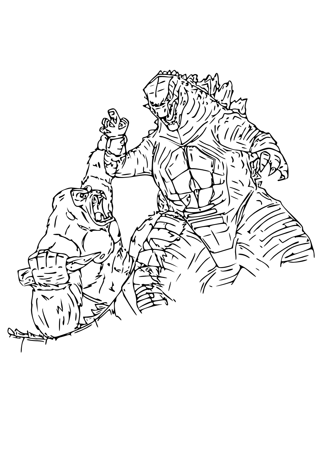 Free Printable Godzilla Vs Kong Battle Coloring Page, Sheet and Picture