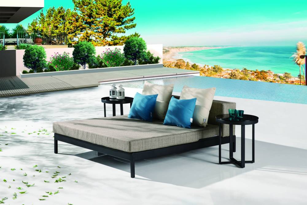 Barite Modern Outdoor Chaise Lounge Daybed/Beach Bed with two side tables
