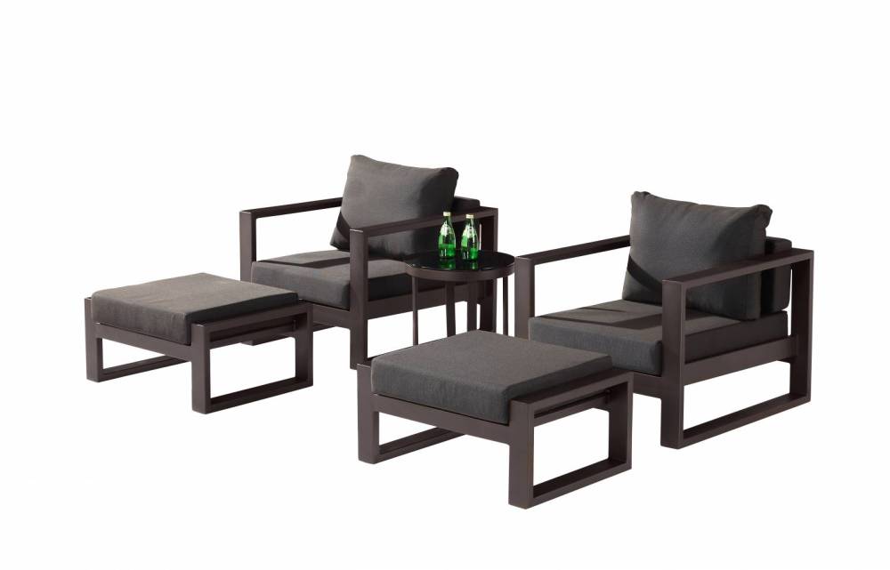 Amber Modern Outdoor Club Chair Set for 2 with Ottomans