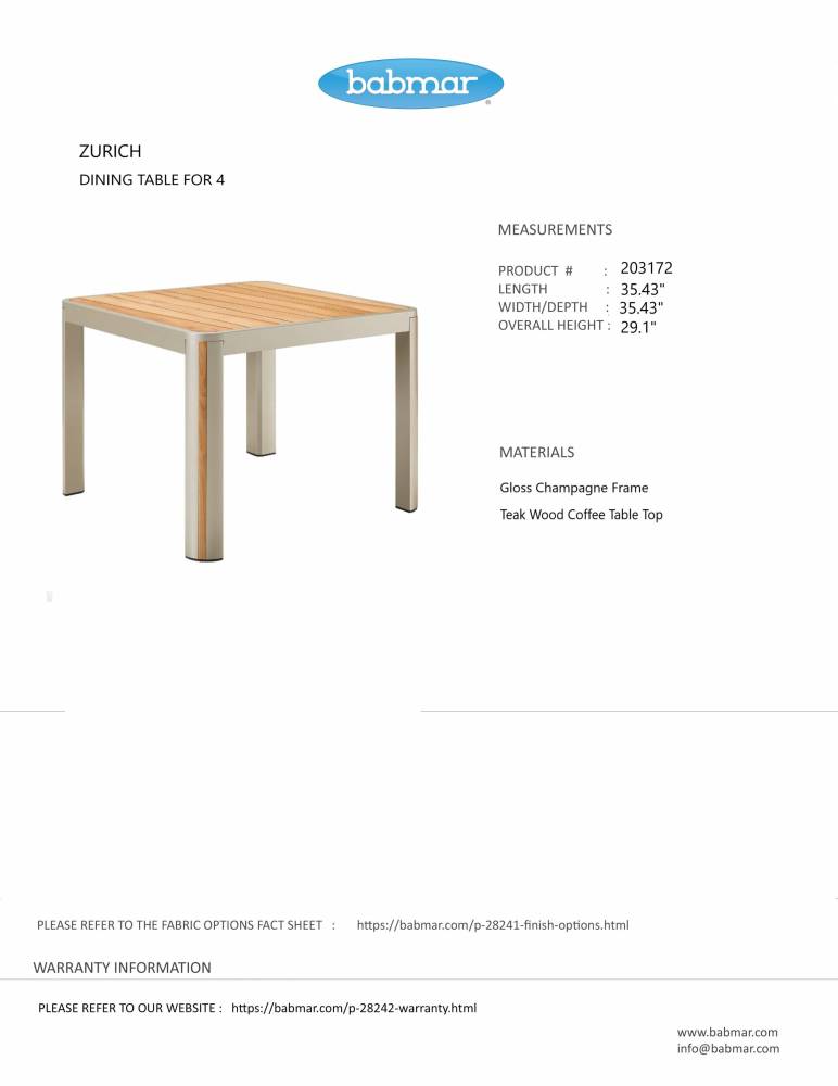 Zurich Dining Table For 4