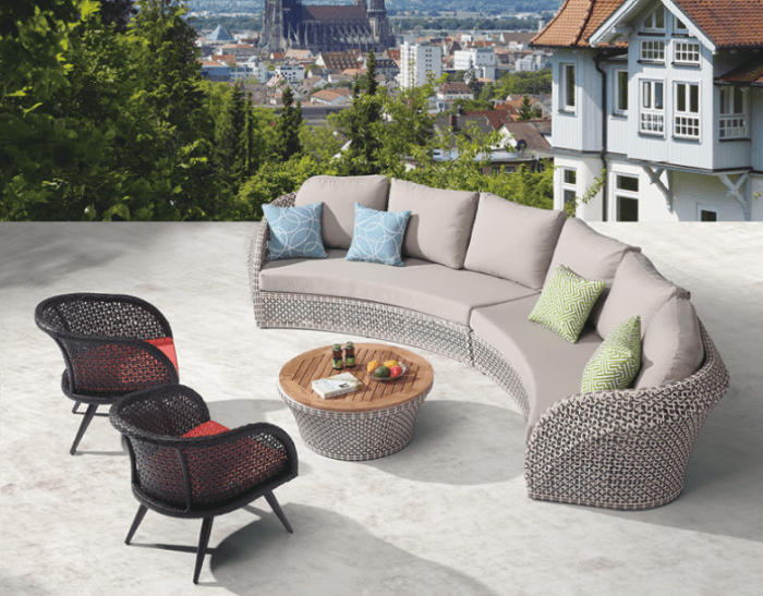 Evian Modern Outdoor Curved 6 Seater Sofa Set with 2 Chairs