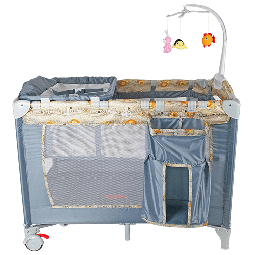 Baby Links Mia Camp Cot with 2 layers, Change Tray, Cot Mobile