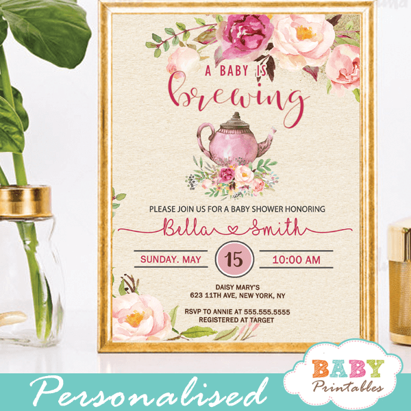 Pink Roses Vintage Tea Party Baby Shower Invitations