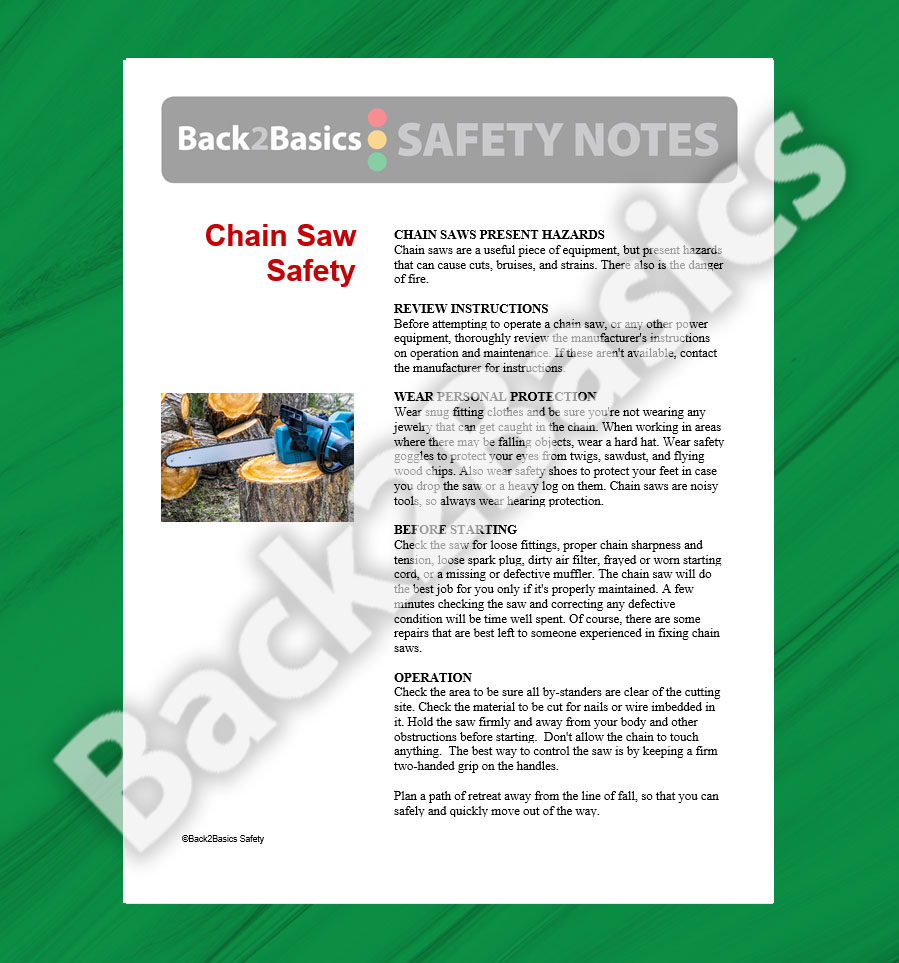 Chain Saw Safety Note Back 2 Basics Safety
