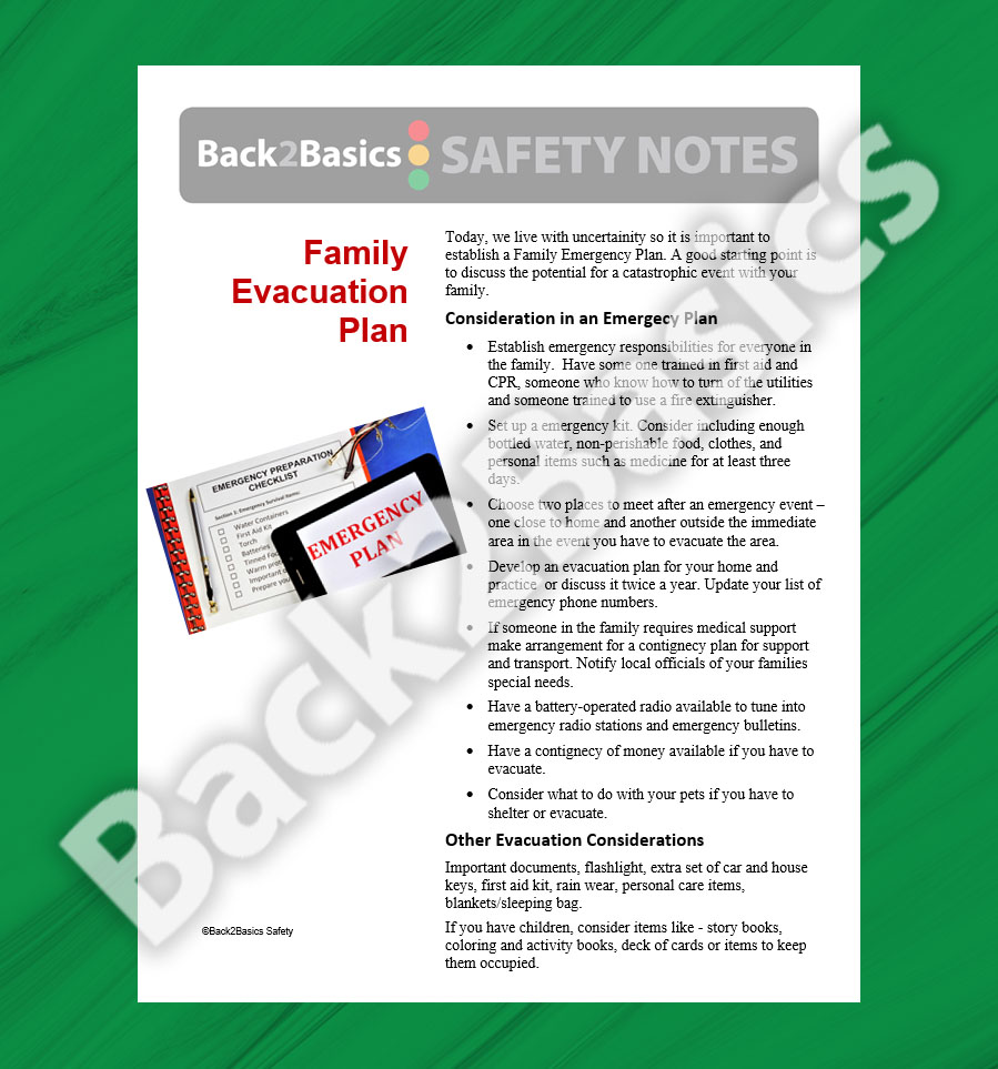 Family Evacuation Plan Safety Note Back 2 Basics Safety