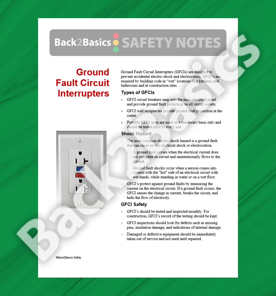 GFCI Safety Note Back 2 Basics Safety
