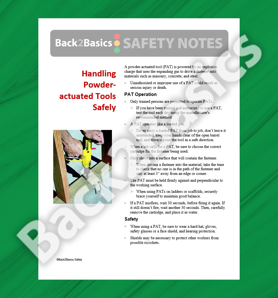 Powder Actuated Tools Safety Note Back 2 Basics Safety