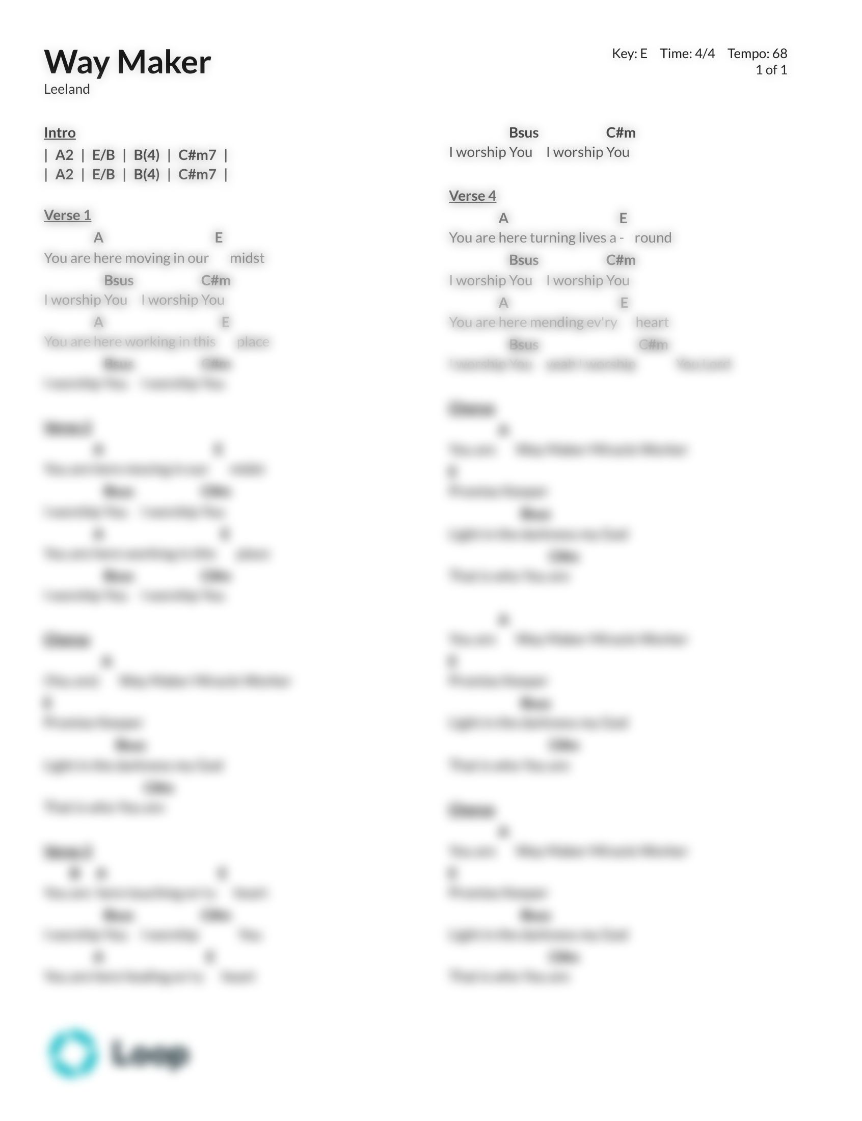 Way Maker Chord Chart PDF Download Loop Community