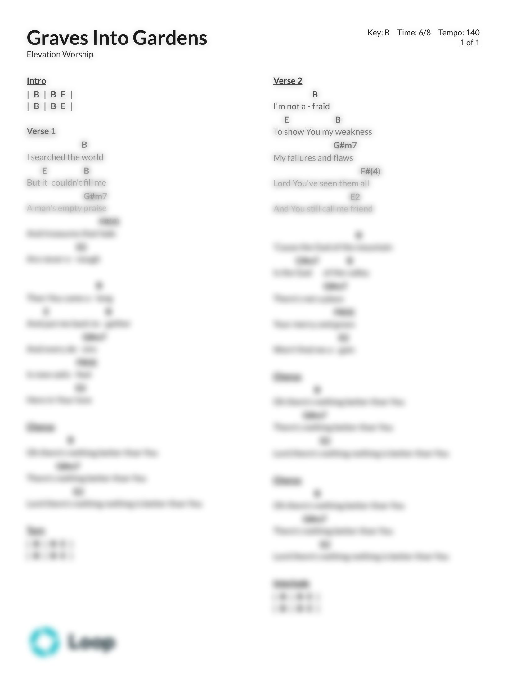 Graves Into Gardens Chord Chart PDF Download Loop Community