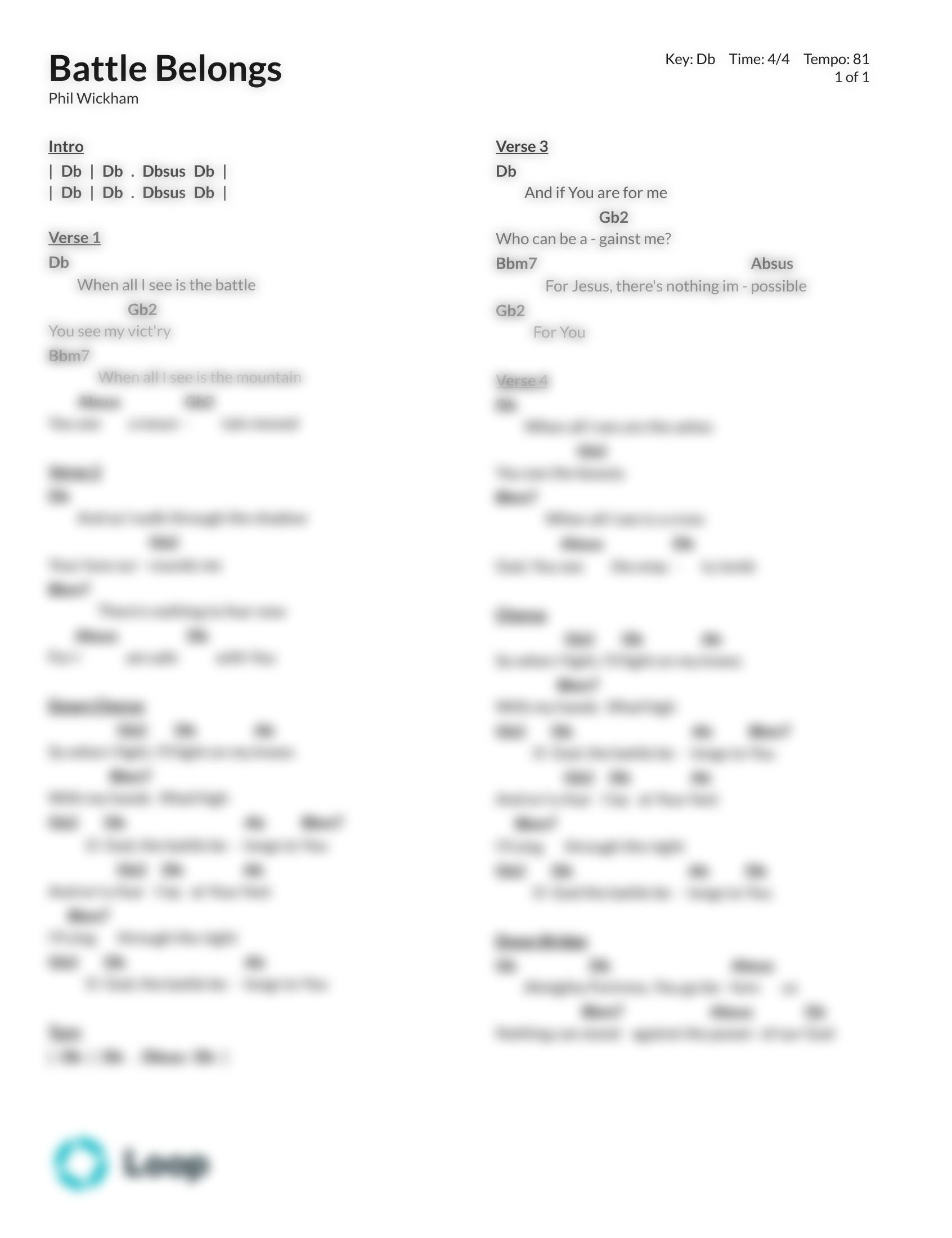 Battle Belongs Chord Chart PDF Download Loop Community