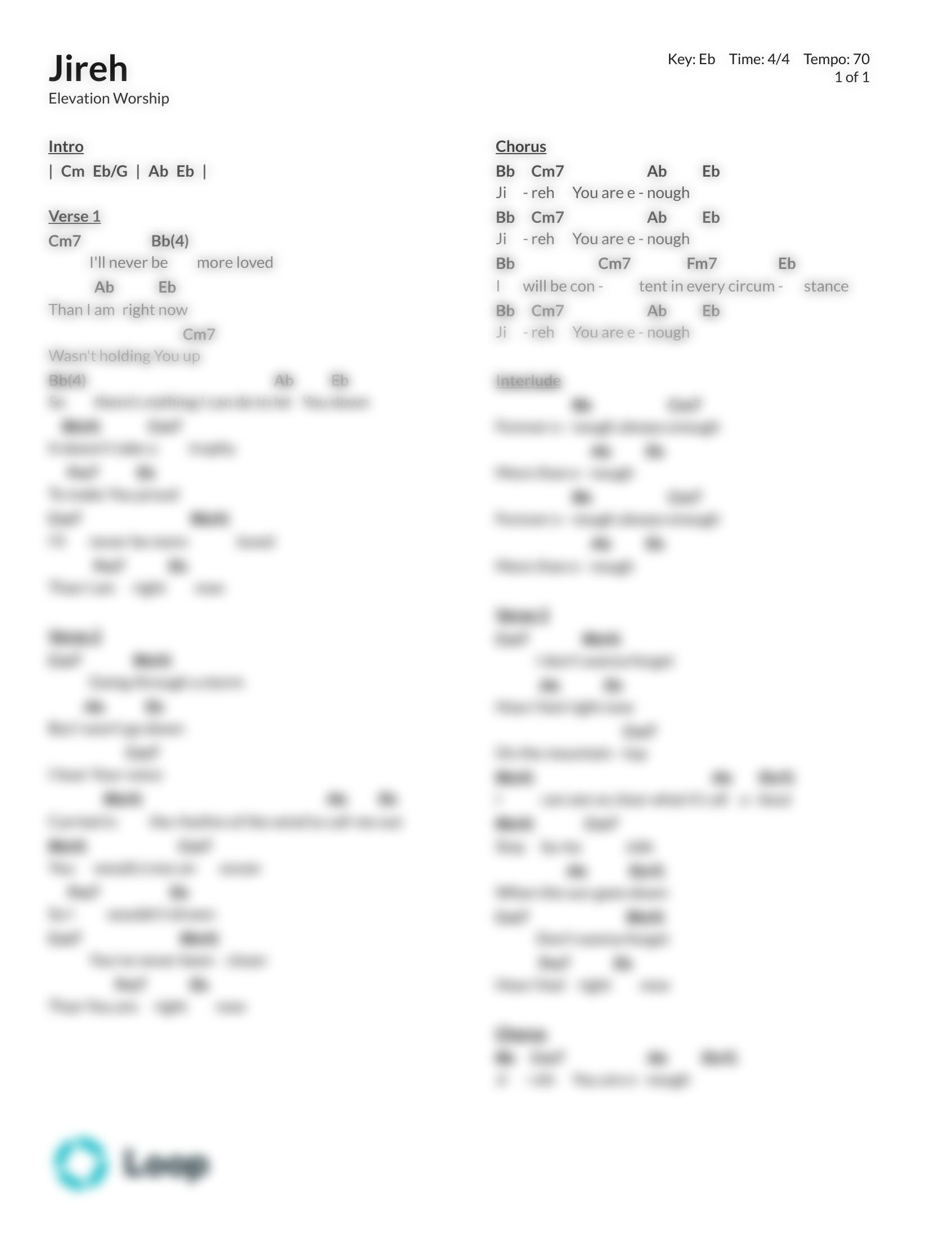 Jireh Chord Chart PDF Download Loop Community