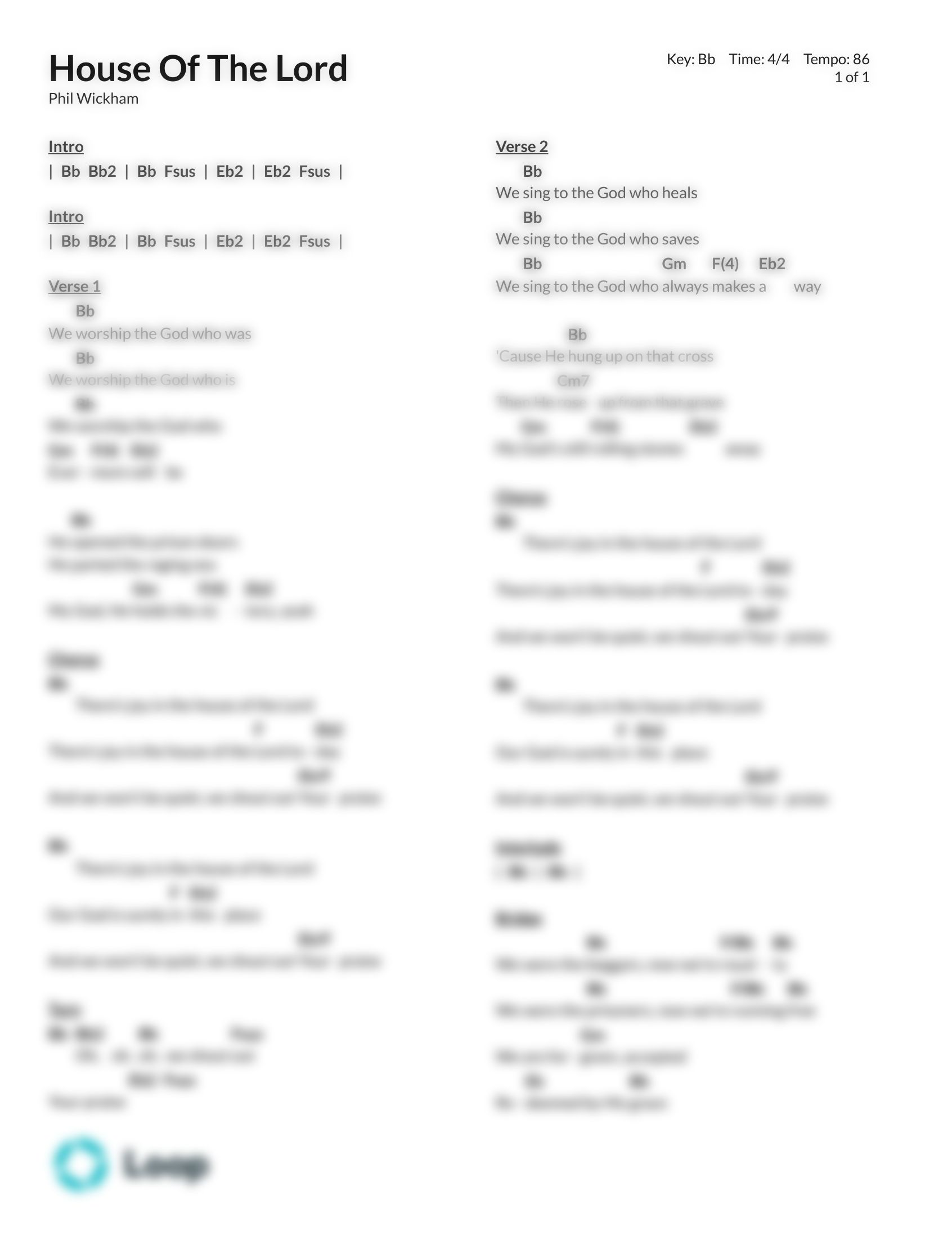 House Of The Lord Chord Chart PDF Download Loop Community