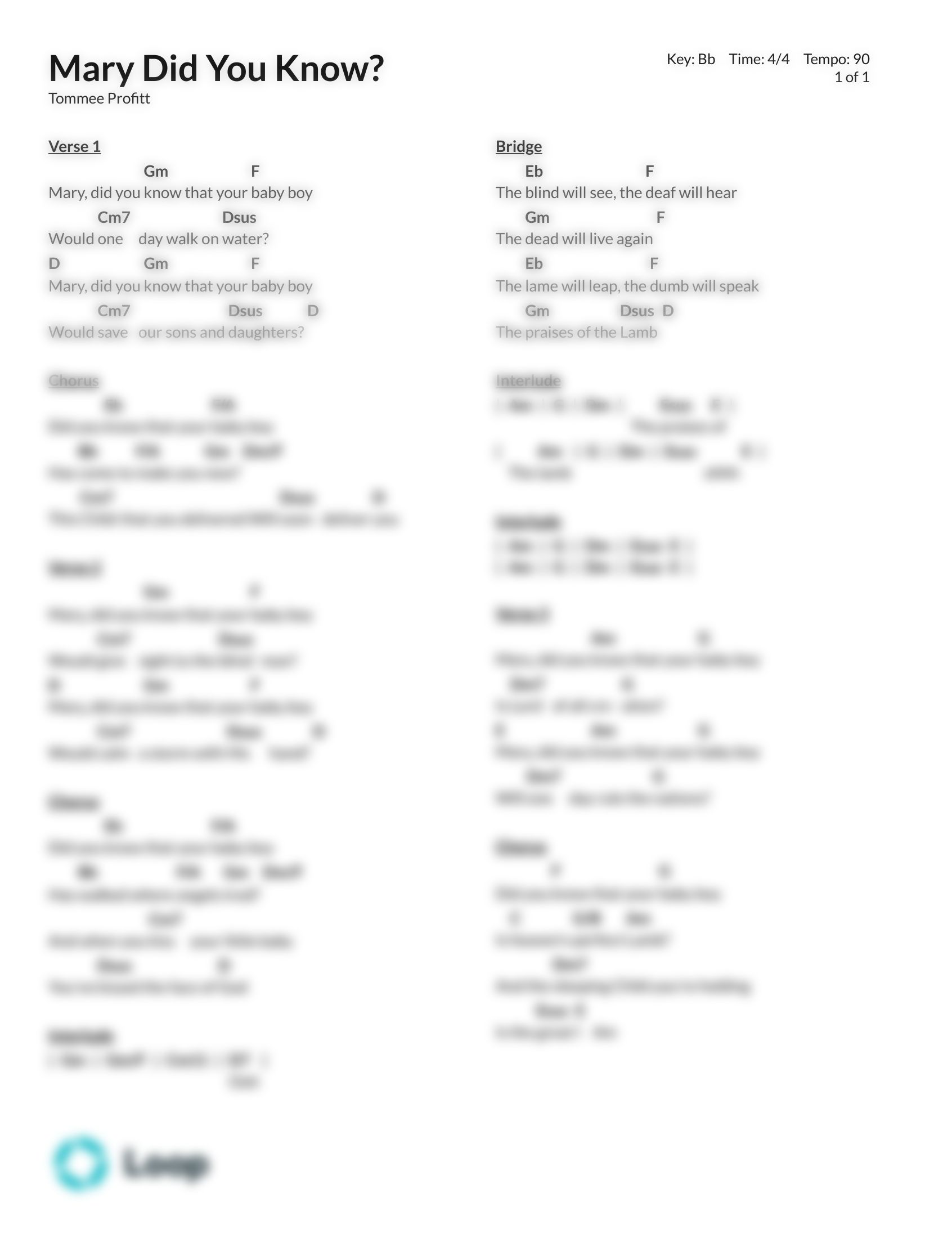 Mary Did You Know? Chord Chart PDF Download Loop Community