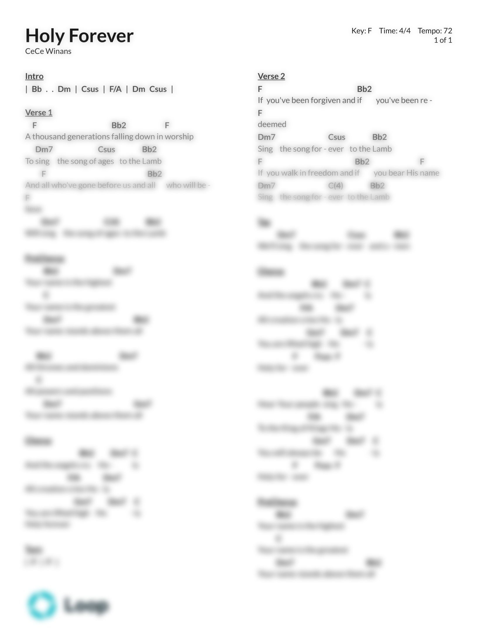 Holy Forever Chord Chart PDF Download Loop Community