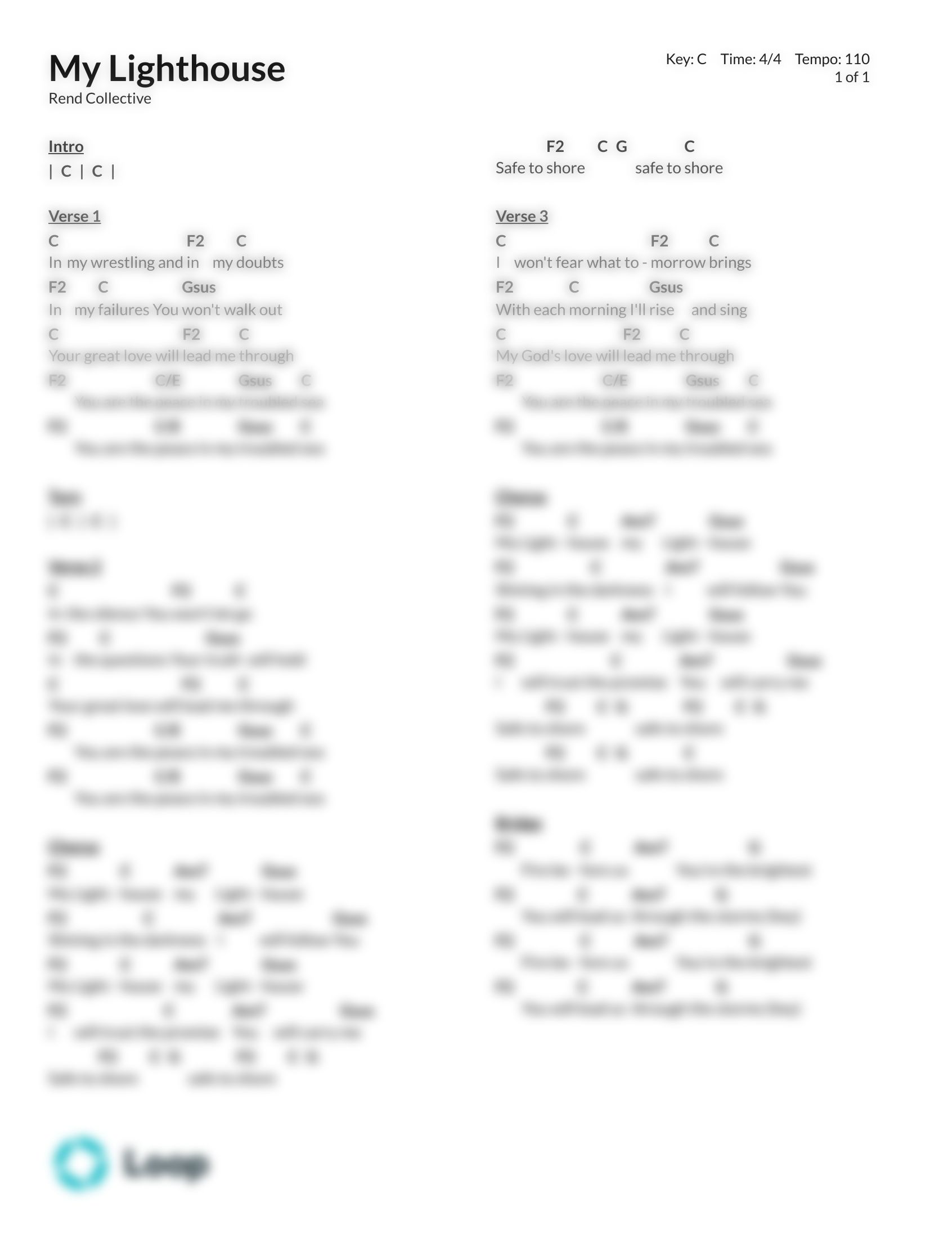 My Lighthouse Chord Chart PDF Download Loop Community