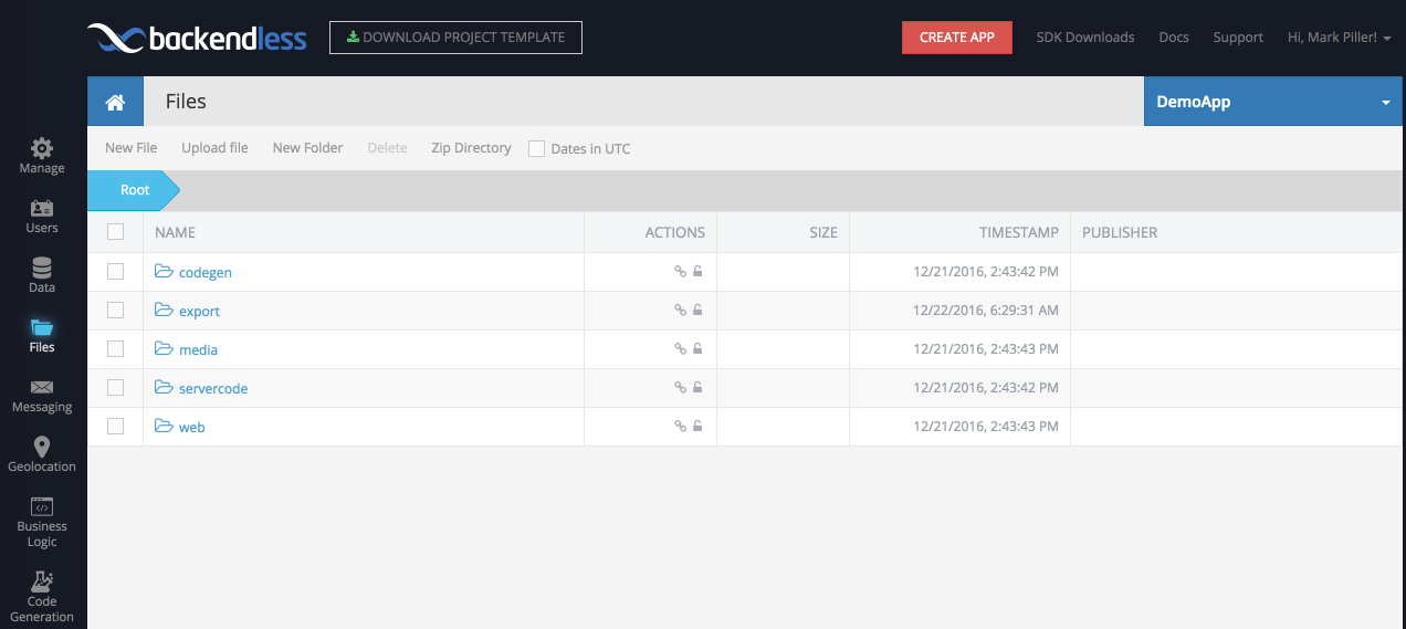 Handling Files in Console Backendless SDK for API Documentation