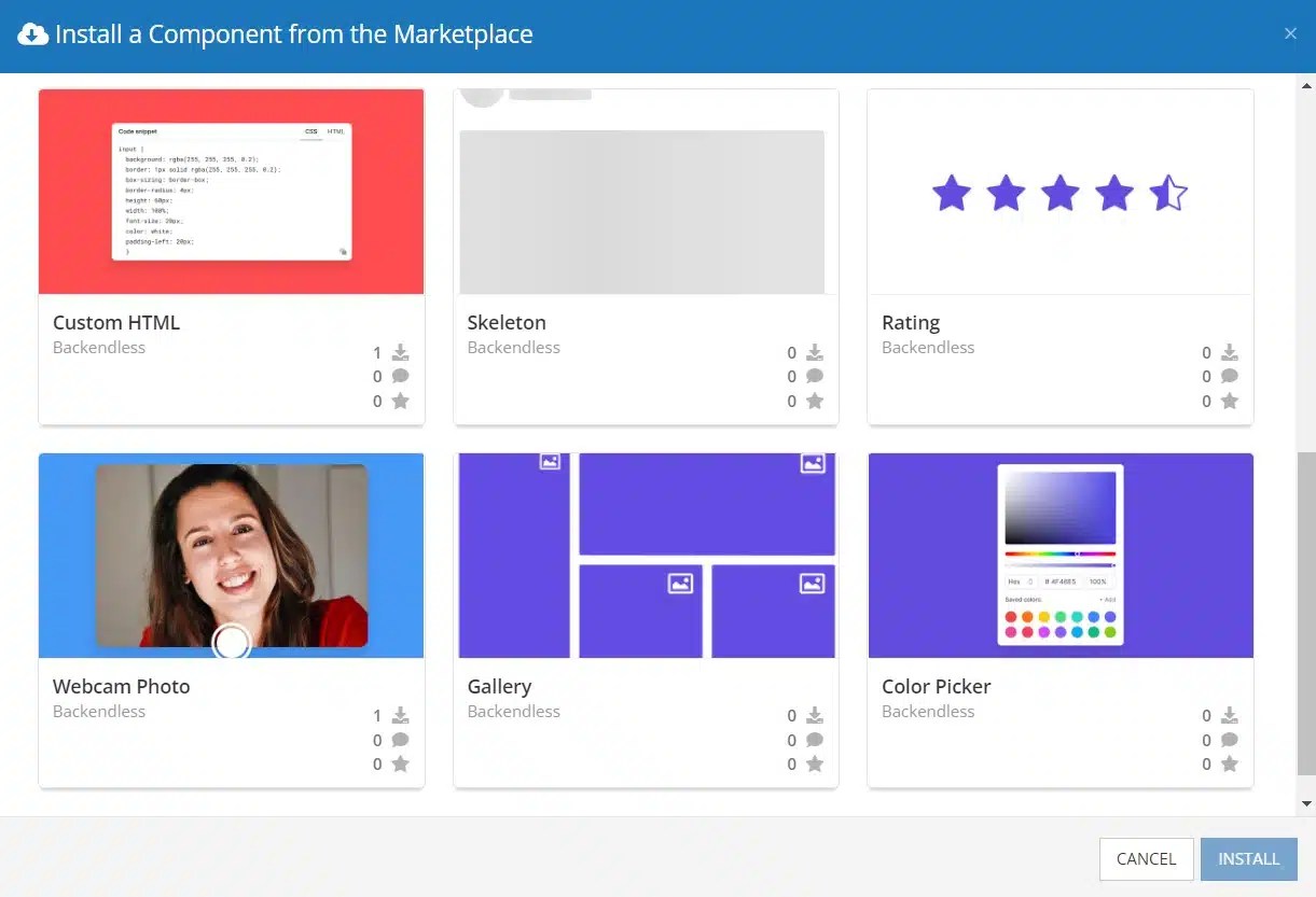 Custom HTML Component Backendless Marketplace