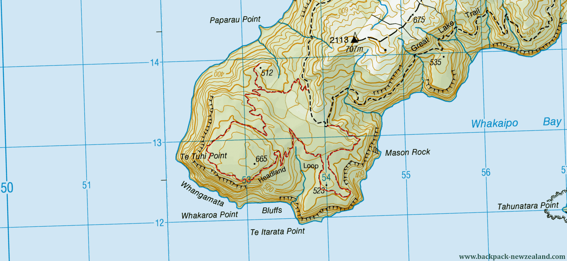Headland Loop Map, Topo Maps of New Zealand Tracks. Topographical NZ.