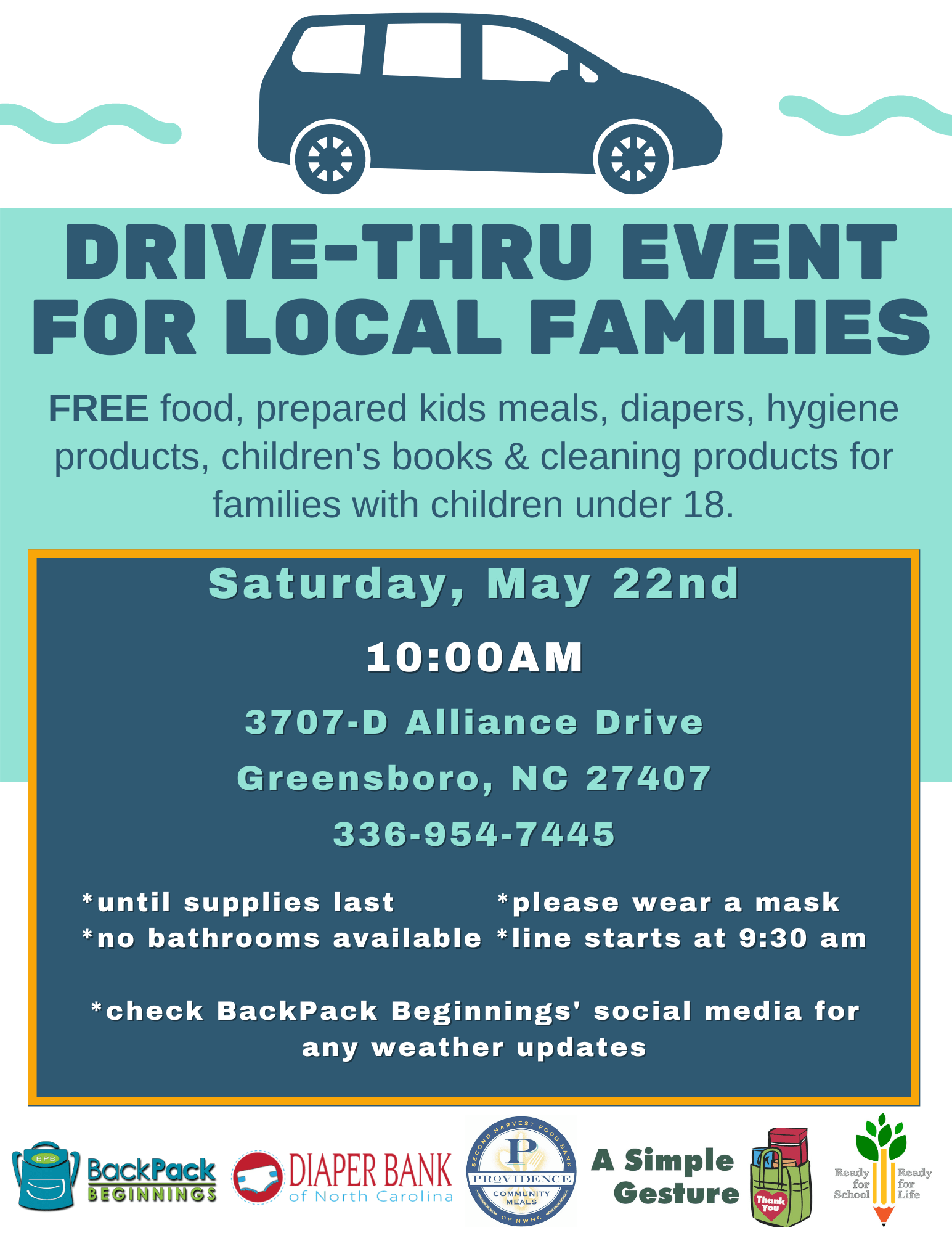 DriveThru Event for Local Families BackPack Beginnings