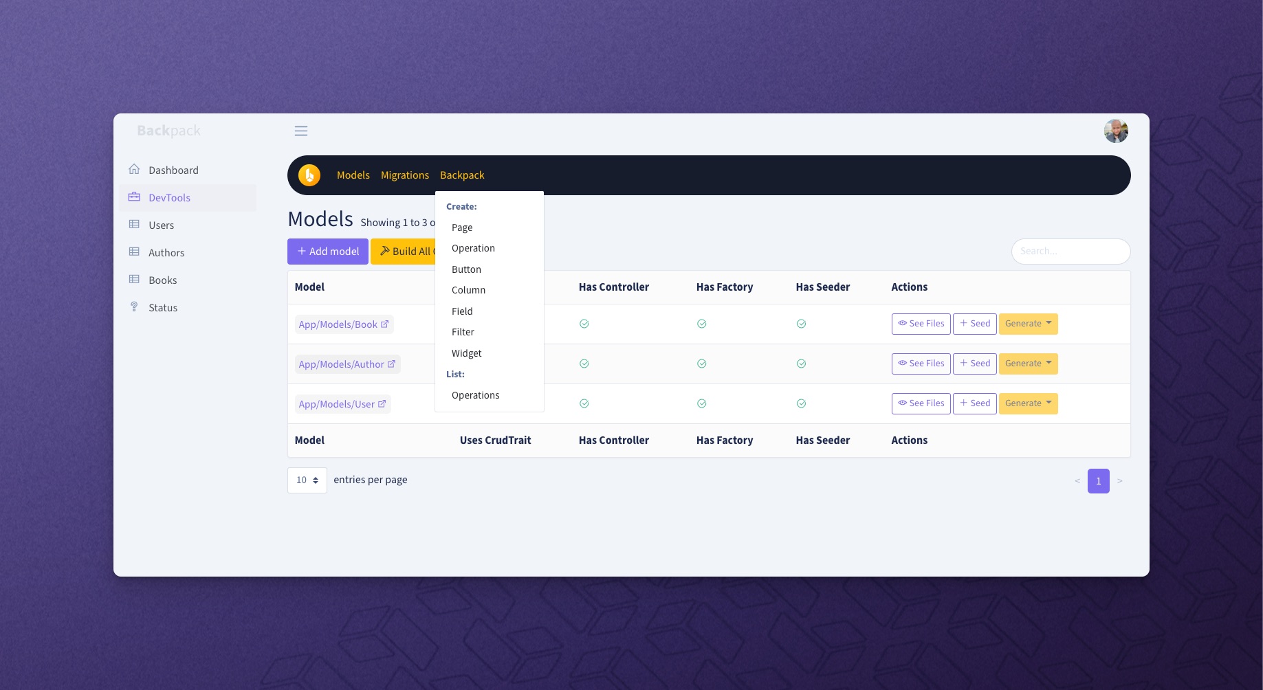 Generating Code :: 6.x Docs :: Backpack for Laravel