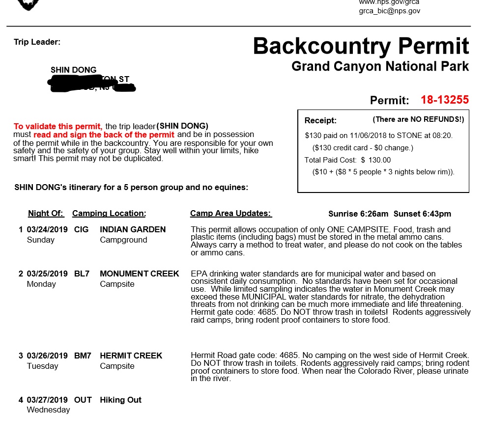 Grand Canyon Backpacking Permit Available (2 seperate trip on March) Backpacking Light